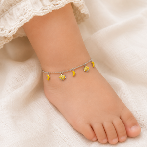 925 Sterling Silver Fish Charm <b>Anklet</b> with Yellow Enamel Accents High Polish Ocean Style Jewelry for Women Girls Daily Wear Gift - Product Image 1