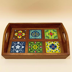 ถาดเสิร์ฟไม้ |   ถาดชาตกแต่ง |   ถาดลายดอกไม้แบบโมร็อกโก |   ถาดเสิร์ฟกาแฟ - Product Image 4