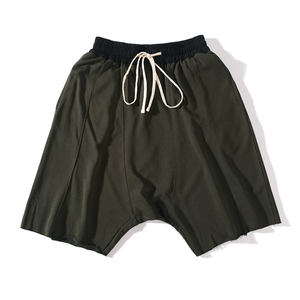 Men’s Oversized Drop Crotch Shorts Casual Loose Fit Cotton Raw Hem <b>Knee</b> Length Harem Shorts - Product Image 4