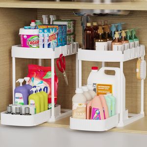Set di 2 Organizzatori Estraibili Multiuso in PP, 12,8 Pollici, Bianchi, per Armadietti Sotto Lavello - Product Image 2