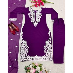 FASHIONABLE GEORGETTE SHINE BRODERIE TRAVAIL HAUT BAS AVEC DUPATTA VIOLET - Product Image 1