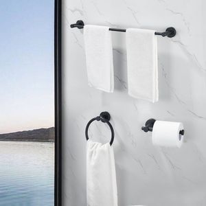 Set di Accessori per Bagno in Alluminio Spesso Nero Opaco 16-27 Pollici Regolabile 3 Pezzi con Portasciugamani e Altri Accessori - Product Image 2
