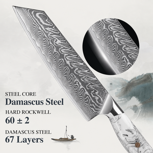 Couteau Kiritsuke de 8 pouces, couteau de chef japonais en acier damas forgé avec manche en résine à l'effet encre et peinture - Manche intégral - Product Image 2