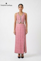 Gilet élégant rose pâle fait main pour femme avec jupe fendue assortie, idéal pour les tenues de boutique, les soirées et les occasions spéciales
