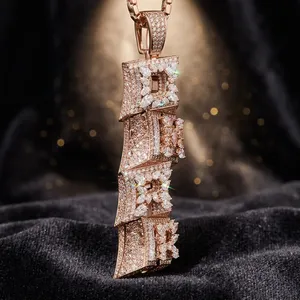Colgante de Diamantes de Laboratorio de Lujo en Oro Rosa Sólido con Diamantes de Corte Marquesa y Redondo, Joyería Hip Hop para Mujer - Product Image 2