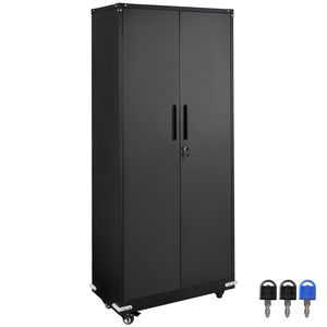 75-Inch Locking <b>Metal</b> Storage Cabinet 4 Adjustable <b>Shelves</b> 2 Magnetic Doors 200 Lbs Capacity Per <b>Shelf</b> Garage <b>Shelves</b> Wheels - Product Image 1