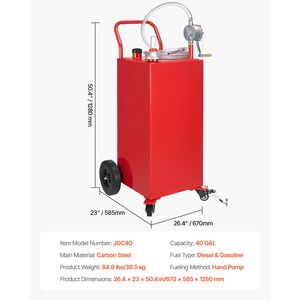 Tanque Portátil de Combustible de 40 Galones con Bomba de Transferencia Manual, Tanque de Almacenamiento de Gasolina y Diésel, 4 Ruedas de 10 Pulgadas para Equipo de Vehículos - Product Image 5
