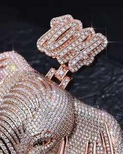 Best Quality 925 Silver Plated Luxury Hip Hop Pendant Necklace with Brilliant Cut Channel Set Moissanite Bling Charm for Party - Product Image 4