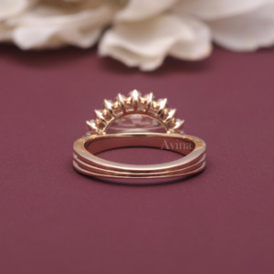 Bague demi-lune en diamant de laboratoire certifié IGI, coupe rose, en argent sterling 925 massif, style vintage, avec halo, pour femme - Product Image 3