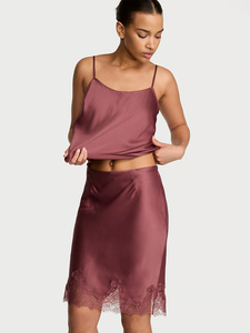 Conjunto de Dos Piezas de Lencería de Seda Satén Borgoña para Mujer, sin Mangas, con Encaje, Largo hasta la Rodilla, Elegante Ropa de Dormir para Primavera - Product Image 4