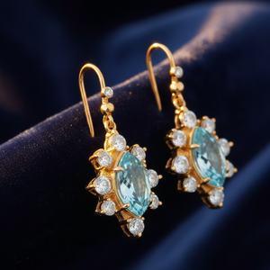 Vente en gros de boucles d'oreilles pendantes longues en argent sterling 925 avec topaze bleue hydro, plaquées or 18 carats et serties de zirconiums cubiques, bijoux fins, cadeau pour elle - Product Image 2