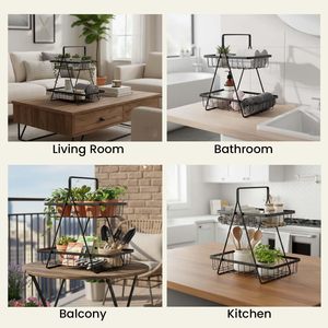 2 Tier Metal Fruit <b>Basket</b> Stand Black Iron Wire <b>Storage</b> Rack for Kitchen Countertop - Product Image 3