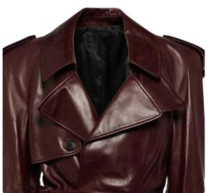 Premium Style High Quality Women's Cow Skin <b>Leather</b> <b>Jackets</b> Canvas Zipper 100% Polyester <b>Burgundy</b> Color Winter Fashion - Product Image 4