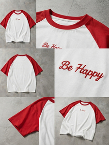 Camiseta de Manga Corta Raglán para Hombre, Diseño Bordado en la Parte Delantera, Camiseta Informal con Cuello Redondo, Talla Grande, Camiseta de Algodón para Uso Diario - Product Image 3