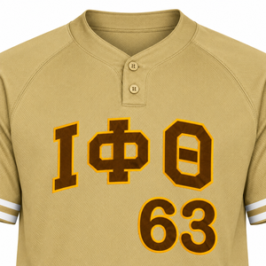 Camiseta Henley IOTA Marrón Dorado para Hombre, Manga Corta, Cuello con Botones, Letras Griegas, Camisa de Fraternidad, Atlética, Casual - Product Image 6