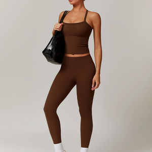 Conjuntos de Yoga Profesionales para Mujer, Personalizados, de 2 Piezas, con Frente Sólido, en Spandex/Nylon, Ropa Deportiva para Entrenamiento y Fitness, Transpirable y de Secado Rápido - Product Image 3