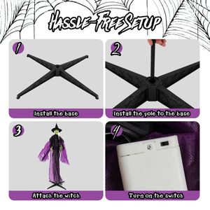 Decorazione di Halloween da 2,2 m a forma di strega con occhi luminosi e movimento automatico delle braccia - Product Image 6