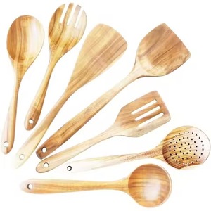 Trending 6Pcs Light Beechwood Cooking <b>Set</b> Long Handle <b>Spatula</b> Pasta Fork Slotted Spoon Wooden Utensils for Nonstick Utensils - Product Image 6