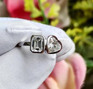 Bague Toi Moi en Argent 925 avec Moissanite Taille Cœur et Taille Émeraude, Style Moderne, Cadeau de Fiançailles pour Amoureux - Product Image 5