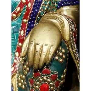 Estatua de latón de 19 pulgadas de Lord Hanuman con intrincada escultura de bendición de trabajo con incrustaciones - Product Image 4