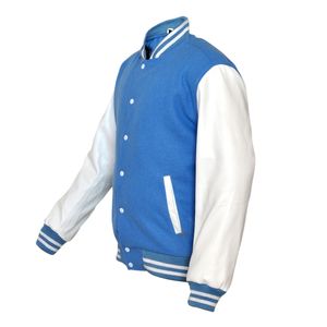 Chaquetas Varsity Personalizadas de Primera Calidad, Cuerpo de Lana Azul Marino, Mangas de Cuero Blanco - Product Image 3