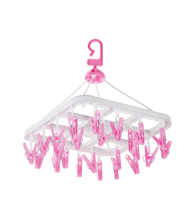 24 Clip Pink Plastic Clothes <b>Drying</b> <b>Rack</b> With 24 Clips Hook Type Rectangle Hanger For Laundry Room Multifunctional Durable Desig - Product Image 1