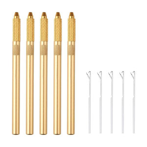 Gold Color Strong Gripped Handle <b>Crochet</b> <b>Hook</b> Loop Needle Threader Loop Pulling Needle for Micro Hair Extensions Tools - Product Image 4
