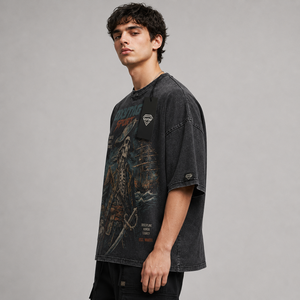 เสื้อยืดโอเวอร์ไซส์ลายกราฟิกวินเทจสไตล์สตรีทแวร์สั่งทำพิเศษสำหรับผู้ชายและผู้หญิง พิมพ์ลายโจรสลัด สีดำ ผ้าฝ้าย - Product Image 2