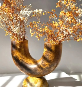 Vase à fleurs moderne en résine à double tube, support floral rond pour table, surface rugueuse, décoration intérieure, mariage, fête - Product Image 1
