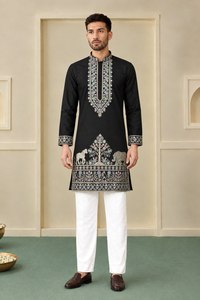 Premium Coach <b>Silk</b> <b>Kurta</b> Pant Set with Multi-Sequence & Zari Embroidery - Product Image 1
