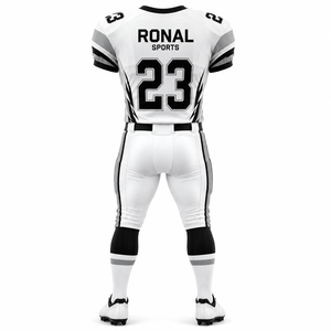 Uniforme de Fútbol Americano para Hombre RONAL SPORTS, Conjunto de Jersey y Pantalones Sublimados en Blanco y Negro, Ajustados, de Manga Corta, que Absorben la Humedad - Product Image 2
