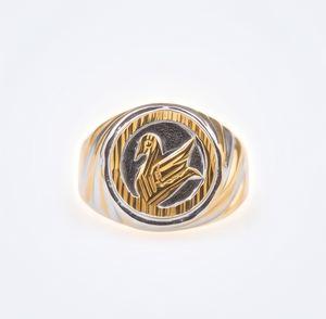 DIVYORO Anillo de cisne clásico chapado en oro de dos tonos para hombre, para ocasiones festivas y uso diario - Product Image 1