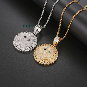 Pendentif Smiley avec diamants cultivés, bijoux unisexes hip-hop, plaqué or 18 carats, pendentif en argent 925 - Product Image 2