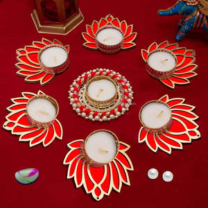 Juego de Rangoli de Flor de Loto Tradicional de Metal Multicolor, Hecho a Mano, Ecológico, Decoración para el Hogar, Portavelas para Diwali, Recuerdo de Boda - Product Image 1