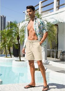 Men's Solid Color Cotton Bermuda <b>Shorts</b> Mid Waist Drawstring Casual Beach Wear - Product Image 6