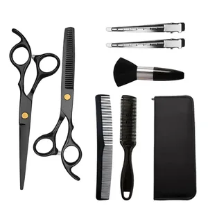 Ensemble de ciseaux de coiffure en acier inoxydable avec manche en céramique, ciseaux droits et courbes, peigne, kit durable et réutilisable pour barbier - Product Image 2