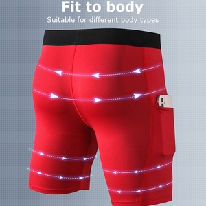 Men <b>Compression</b> <b>Shorts</b> Solid Color Spandex Polyester Quick Dry Sporty Style With Pockets Mid Waist <b>Short</b> Length - Product Image 5