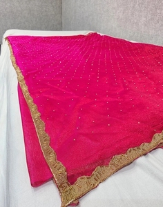 Sari en filet orné de pierres pour femme KV, modèle Supernet (rose) - Product Image 4