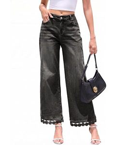 Jeans de Mezclilla de Cintura Alta y Pierna Recta para Mujer, Transpirables, Lavado Claro, con Botones Laterales, Estilo Vintage Simple, para Primavera, Verano y Otoño - Product Image 3