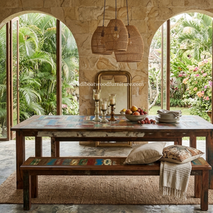 DIVADI Dining <b>Table</b> Java Style Patchwork Knockdown <b>Reclaimed</b> Boat Wood Sustainable Design Eco-Friendly For Indoor and Outdoor - Product Image 6