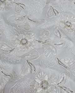 Tissu brodé perlé personnalisé, tissu à sequins, tissu dentelle, tissu organza pour kaftan, abaya, robe, textile, exportateur et acheteur en gros - Product Image 2