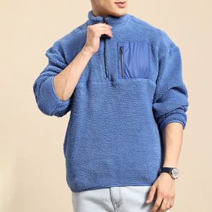 Pull en molleton bleu pour homme, fermeture éclair 1/4, couleur unie, manches régulières, respirant, tricoté, pour un usage décontracté en automne - Product Image 3