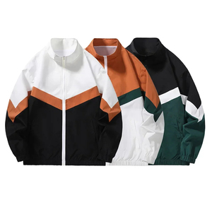 Men's Color Block <b>Racer</b> <b>Jacket</b> Zipper Closure Stand Collar Sporty Style Breathable Polyester Spring Wear Regular Fit - Product Image 1