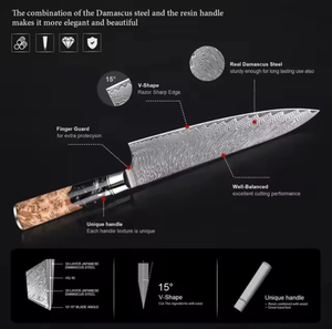 Damascus Steel Kitchen <b>Knife</b> <b>Set</b> 8-Piece Handmade Wooden Handle 67 Layers <b>Sharp</b> Blades Ambidextrous Stainless Steel - Product Image 2