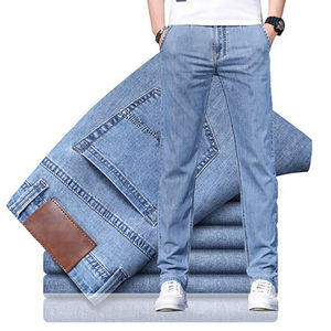 Jeans slim homme de haute qualité, coupe droite, taille mi-haute, en denim extensible, bleu/noir, avec poches boutonnées décoratives, vente en gros - Product Image 6