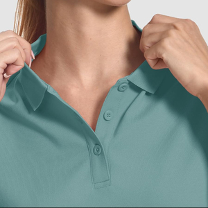 Polo de Mujer Color Verde Azulado, Manga Corta, Color Sólido, Informal, de Algodón Piqué, Largo Regular, Tejido de Piqué, ODM OEM - Product Image 4