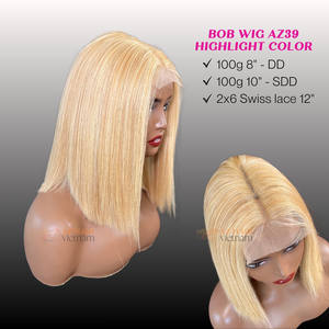 Venta caliente 2025 Pelucas de cabello humano Resalte Color Rubio Longitud corta 8 "200g Paquetes de cabello humano a juego 2x6 Cierre de encaje suizo - Product Image 2