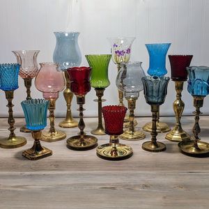 Supports de bougies en verre vintage de luxe classiques en gros, avec supports en laiton et coupelles décoratives colorées pour mariages, événements et maison - Product Image 2