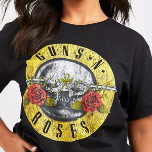 เสื้อยืดแขนสั้นสีดำสำหรับผู้หญิง Guns N Roses คอกลม ทรงปกติ พิมพ์ลายโลโก้ เสื้อลำลองสำหรับฤดูร้อน ผ้าฝ้ายเจอร์ซีย์ 100% - Product Image 5