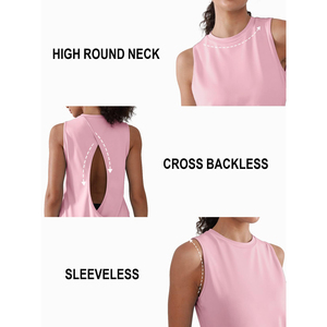 Camiseta sin mangas rosa personalizada al por mayor con logo para mujer, top de verano con cuello redondo para mujer, tops para un estilo de vida activo - Product Image 5